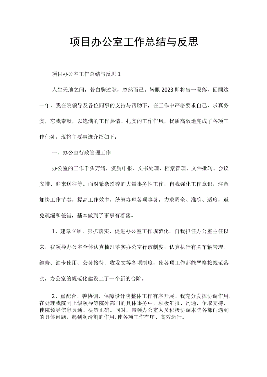 项目办公室工作总结与反思.docx_第1页