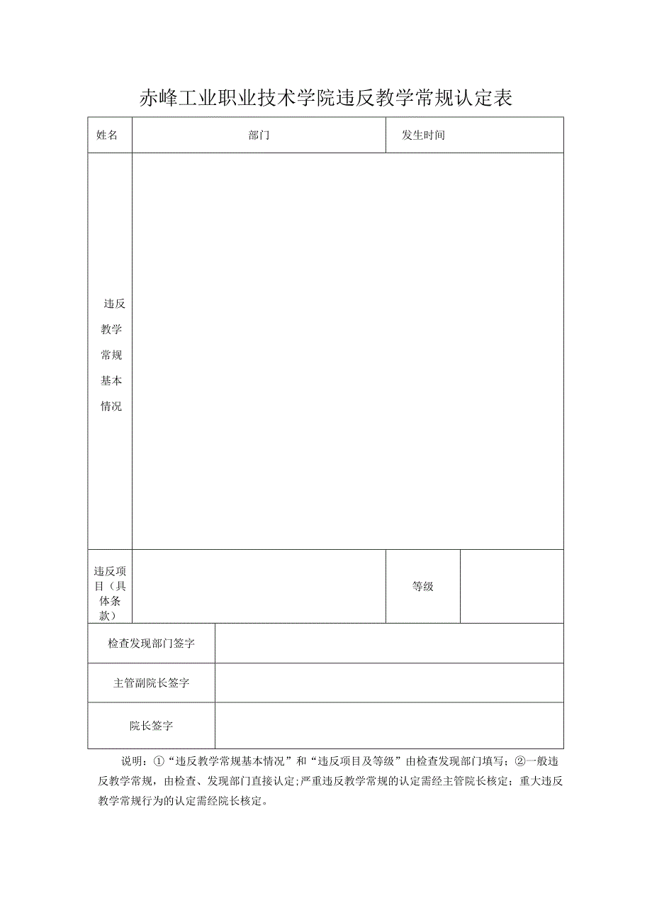 赤峰工业职业技术学院违反教学常规认定表.docx_第1页