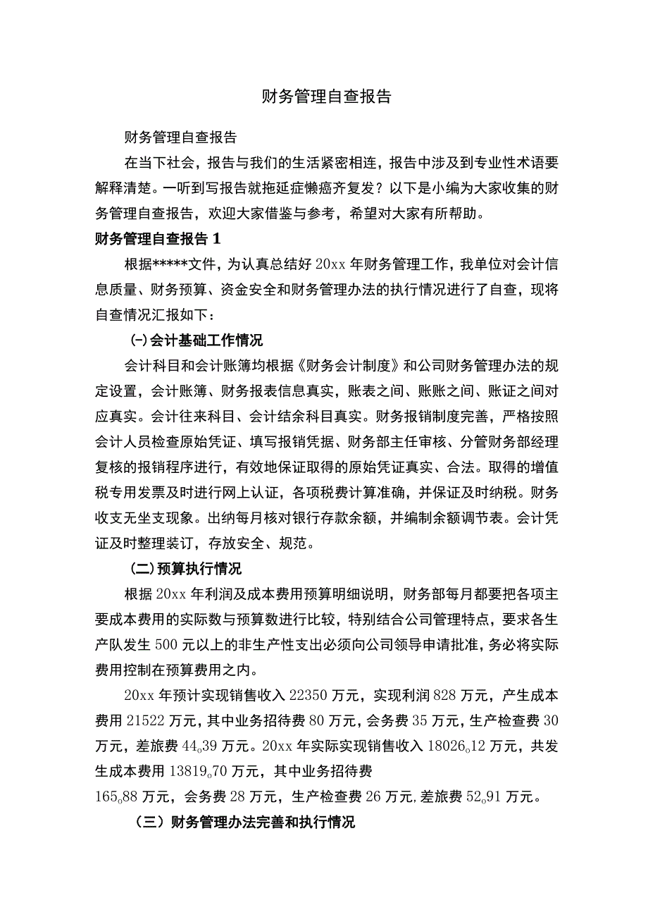 财务管理自查报告.docx_第1页