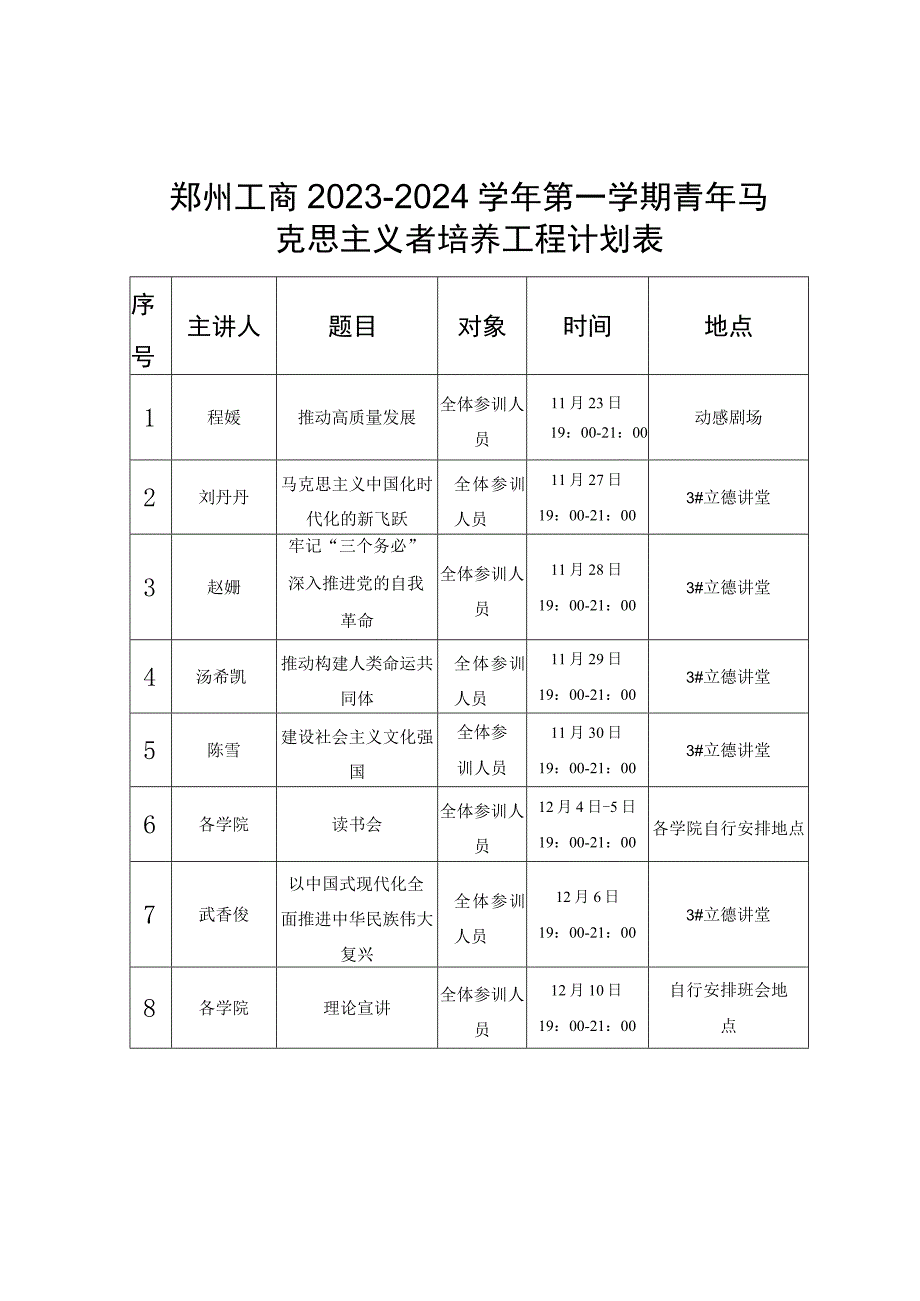 郑州工商2023-2024学年第一学期青年马克思主义者培养工程计划表.docx_第1页