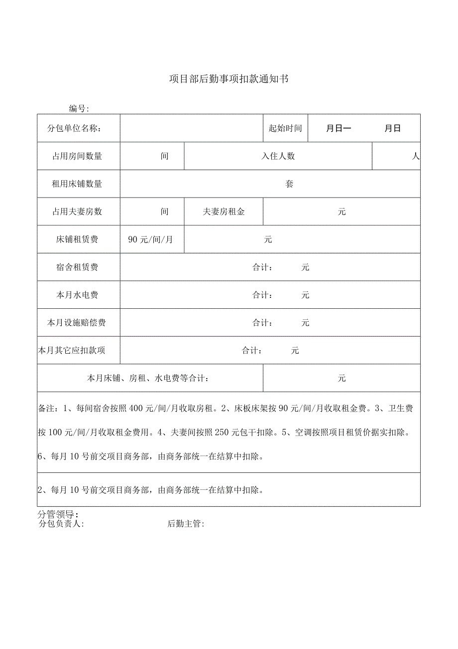 项目部后勤事项扣款通知书.docx_第1页