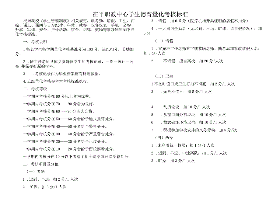 茌平职教中心学生德育量化考核标准.docx_第1页