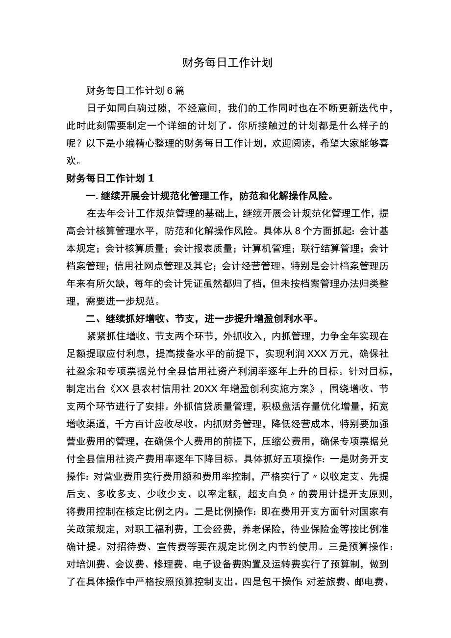 财务每日工作计划.docx_第1页