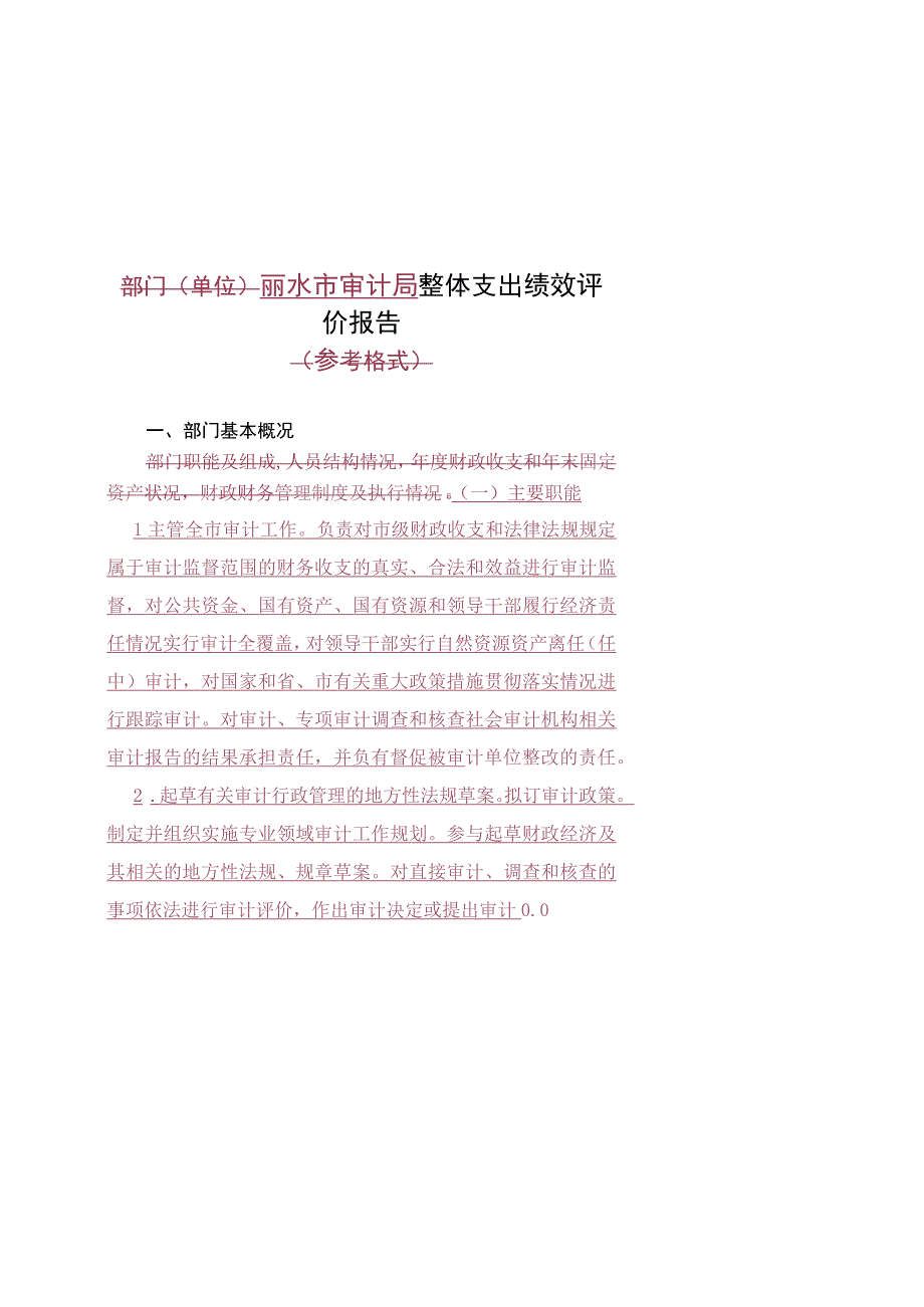 部门单位丽水市审计局整体支出绩效评价报告.docx_第1页