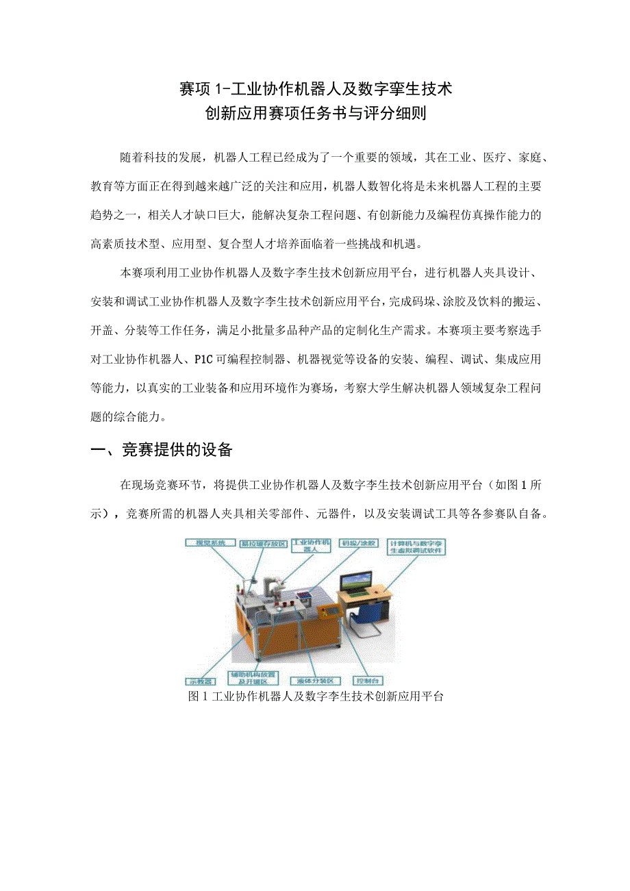 赛项1-工业协作机器人及数字孪生技术创新应用赛项任务书与评分细则.docx_第1页