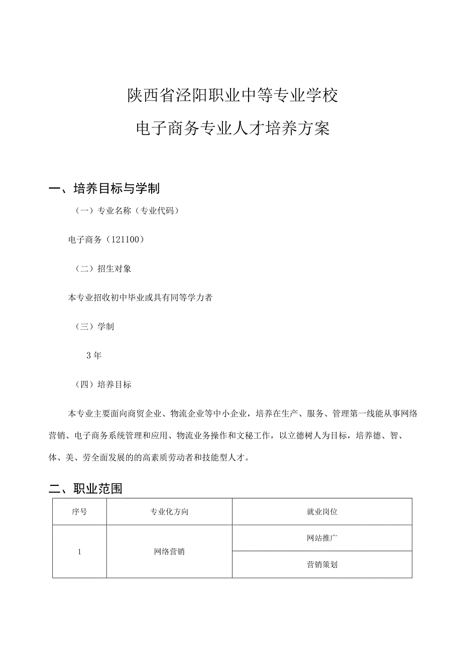 陕西省泾阳职业中等专业学校电子商务专业人才培养方案.docx_第1页