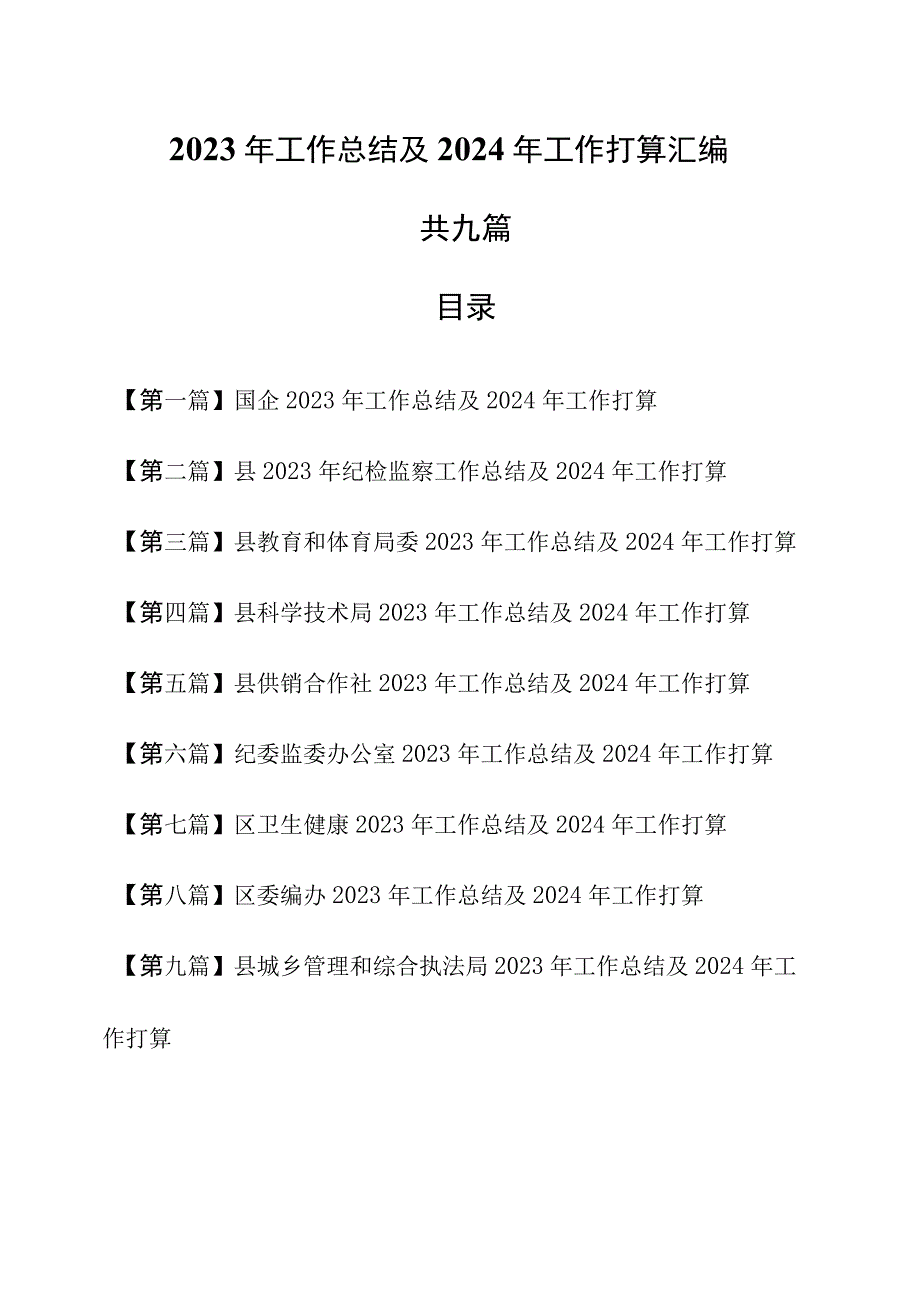 （9篇）2023年工作总结及2024年工作打算汇编.docx_第1页