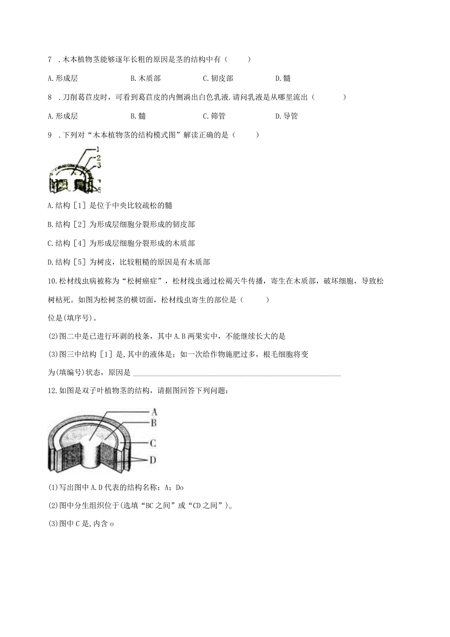 4.4植物的茎与物质运输 同步练习（含解析） (1).docx_第2页