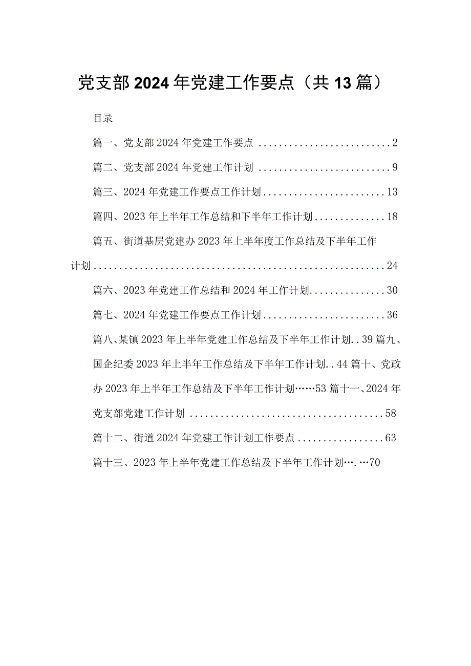 党支部2024年党建工作要点13篇（精编版.docx_第1页