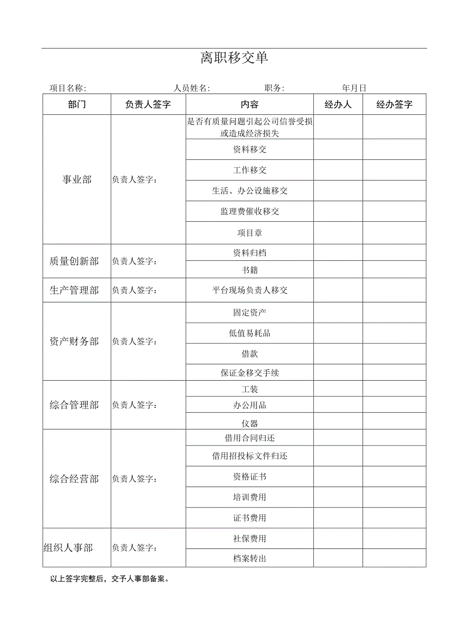 公司离职单.docx_第1页