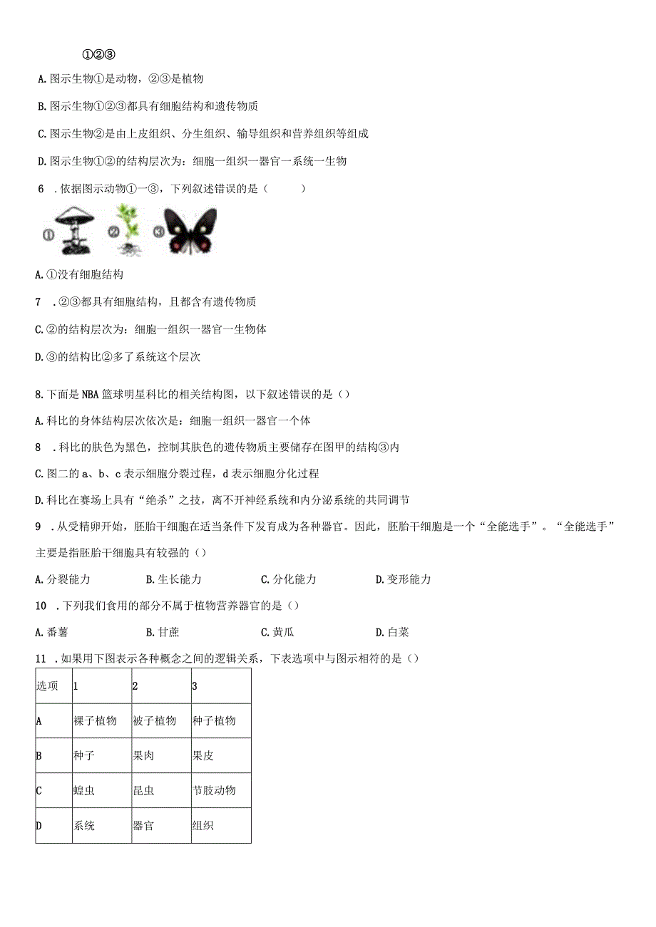 4.3组织、器官和系统 同步练习（含解析）.docx_第2页