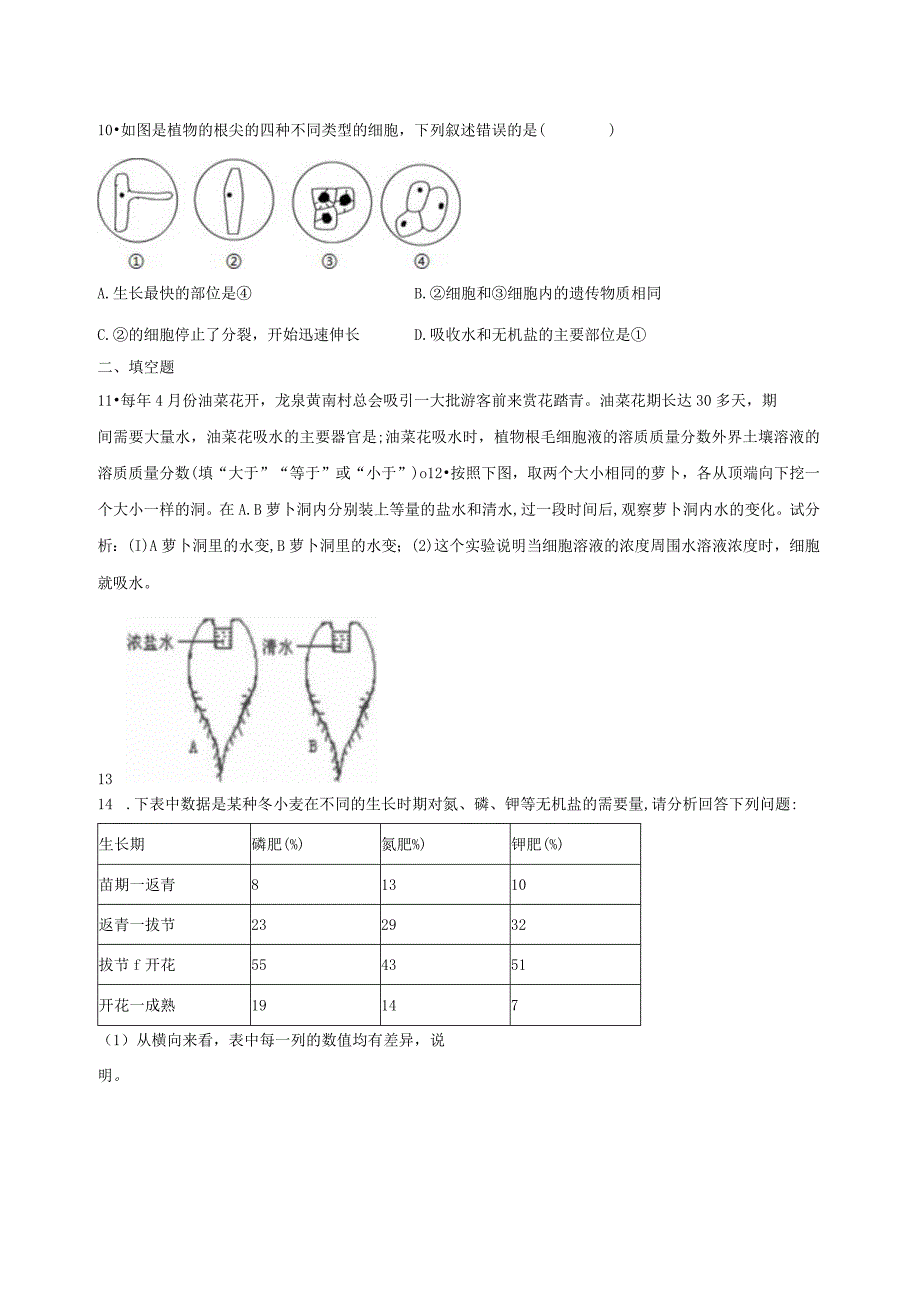 4.3植物的根与物质吸收 同步练习（含解析） (3).docx_第3页