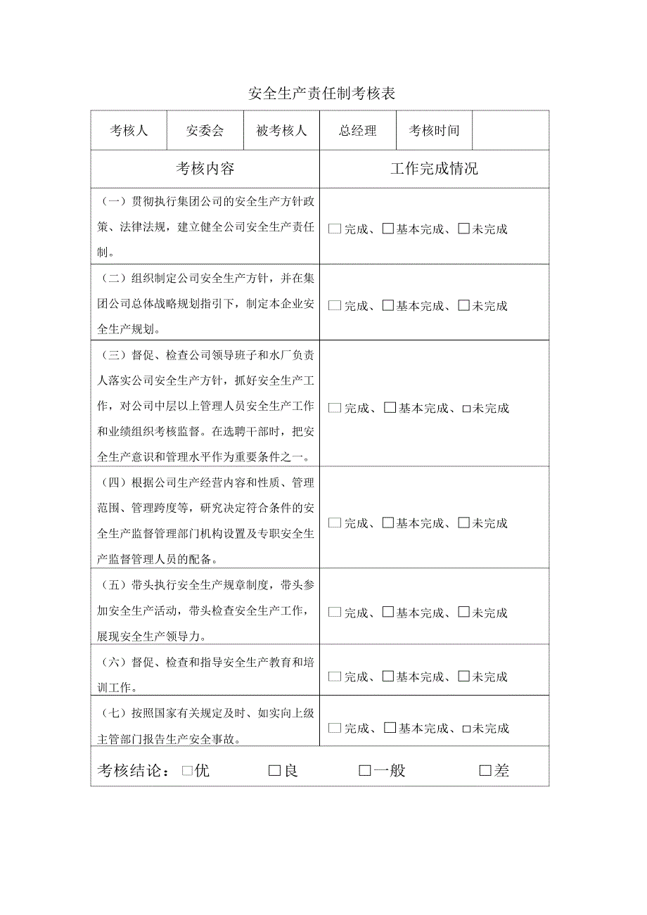 企业安全生产责任制考核表.docx_第1页