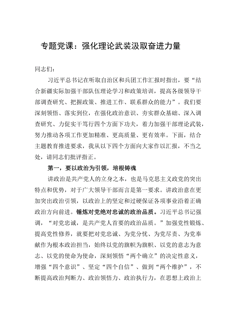 专题党课：强化理论武装+汲取奋进力量.docx_第1页