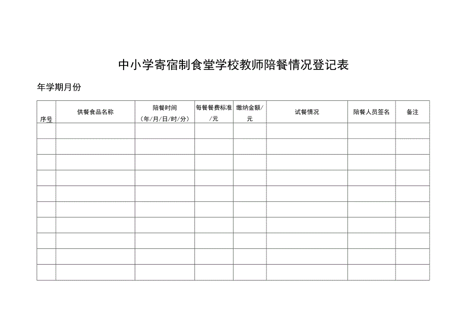 中小学寄宿制食堂学校教师陪餐情况登记表.docx_第1页