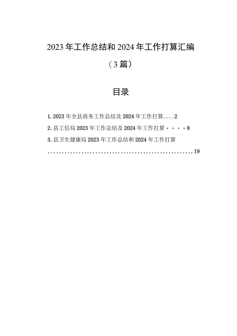 2023年工作总结和2024年工作打算汇编（3篇）.docx_第1页