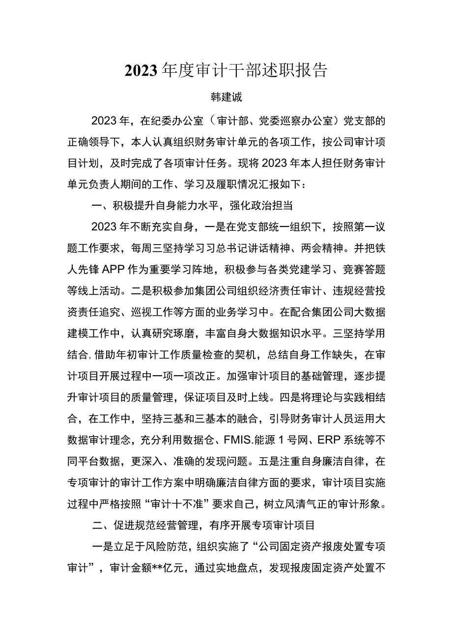 2023年度审计干部述职报告之四.docx_第1页