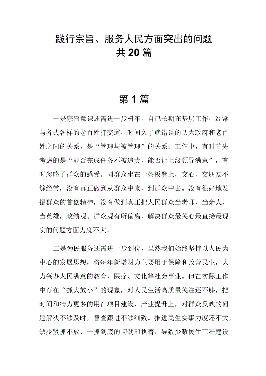 20篇践行宗旨、服务人民方面存在的问题清单.docx_第1页