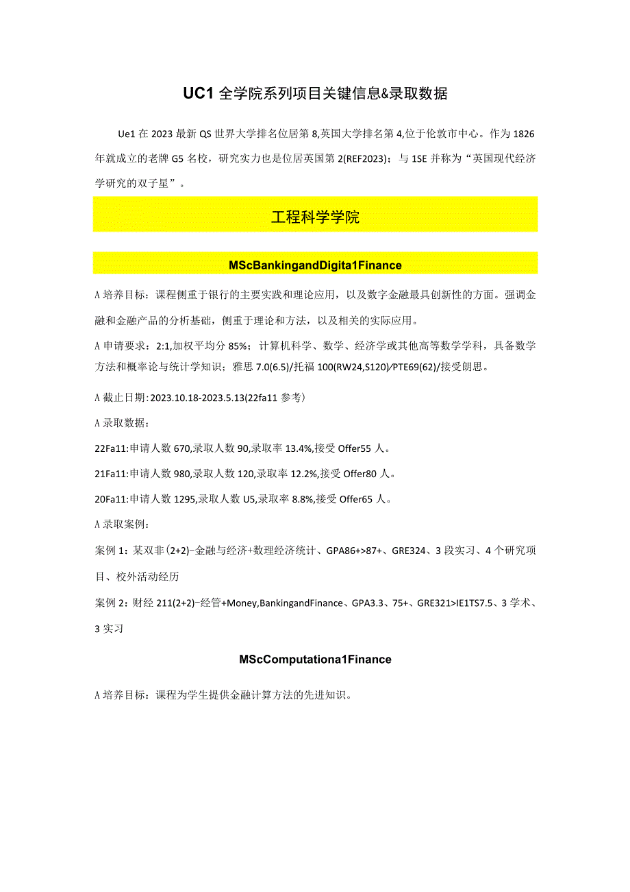 UCL全学院系列项目关键信息、录取数据及要求.docx_第1页