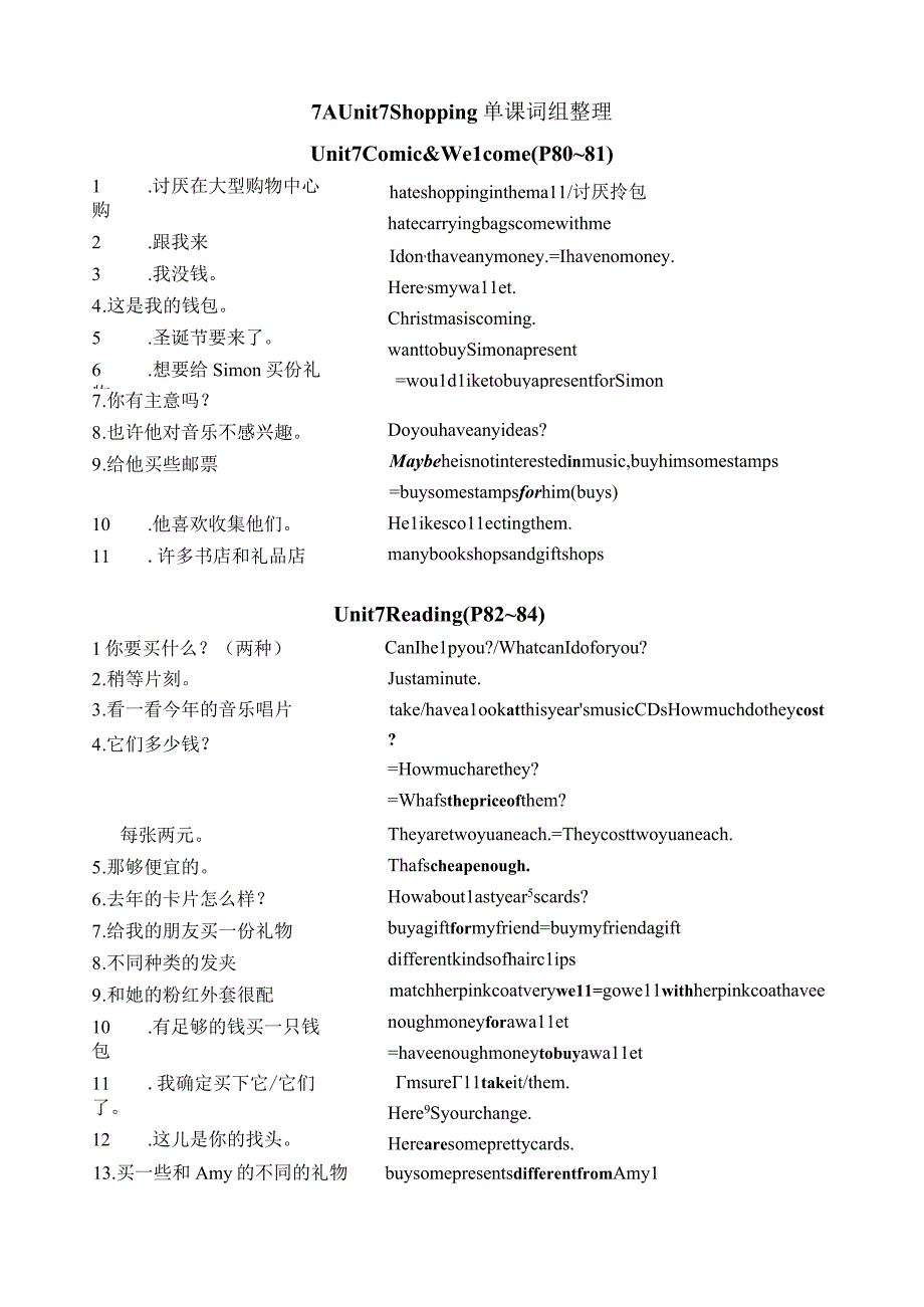 7上 Unit 7词组汇编.docx_第1页