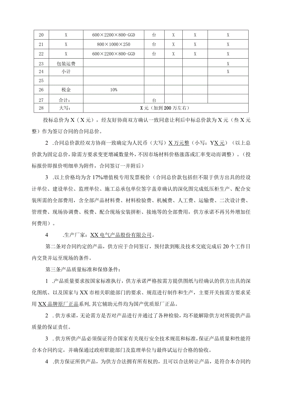 XX工程项目低压配电箱（柜）供货合同（2023年XX城建安装集团有限公司与XX电气产品股份有限公司）.docx_第3页