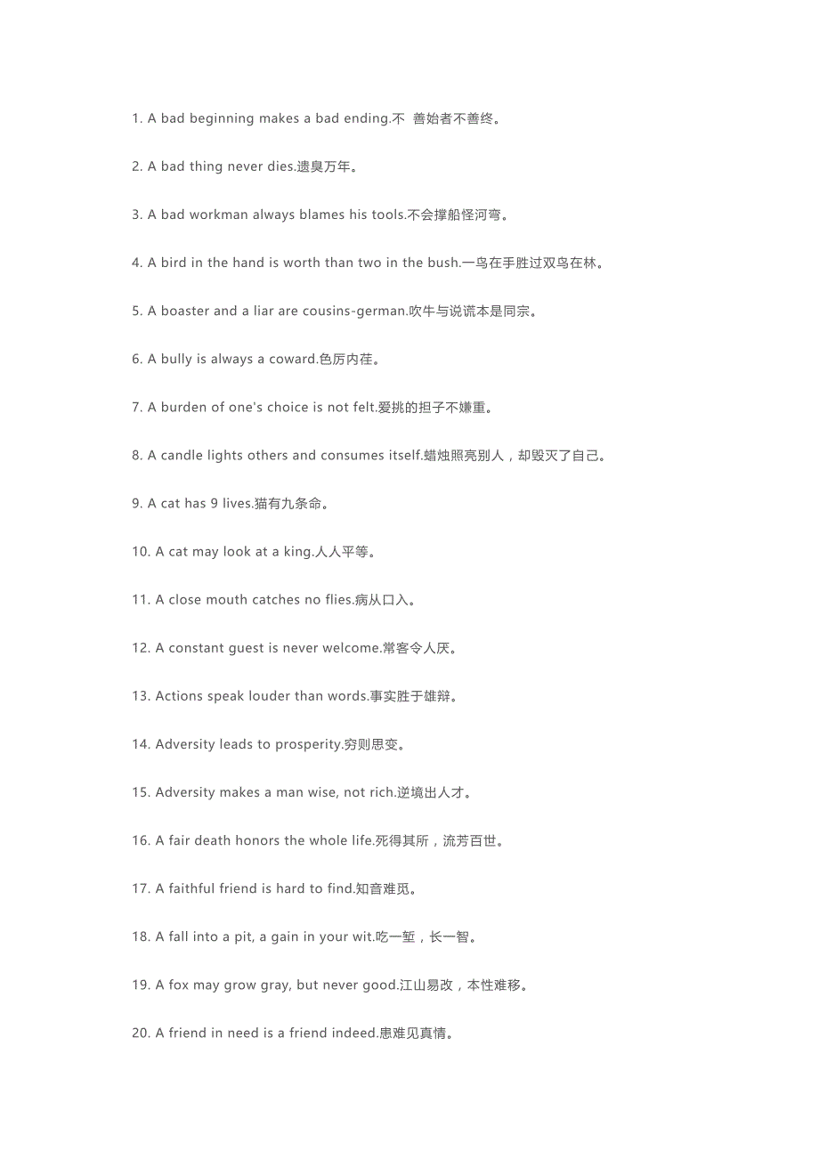 高中英语资料：200条英文谚语.docx_第1页