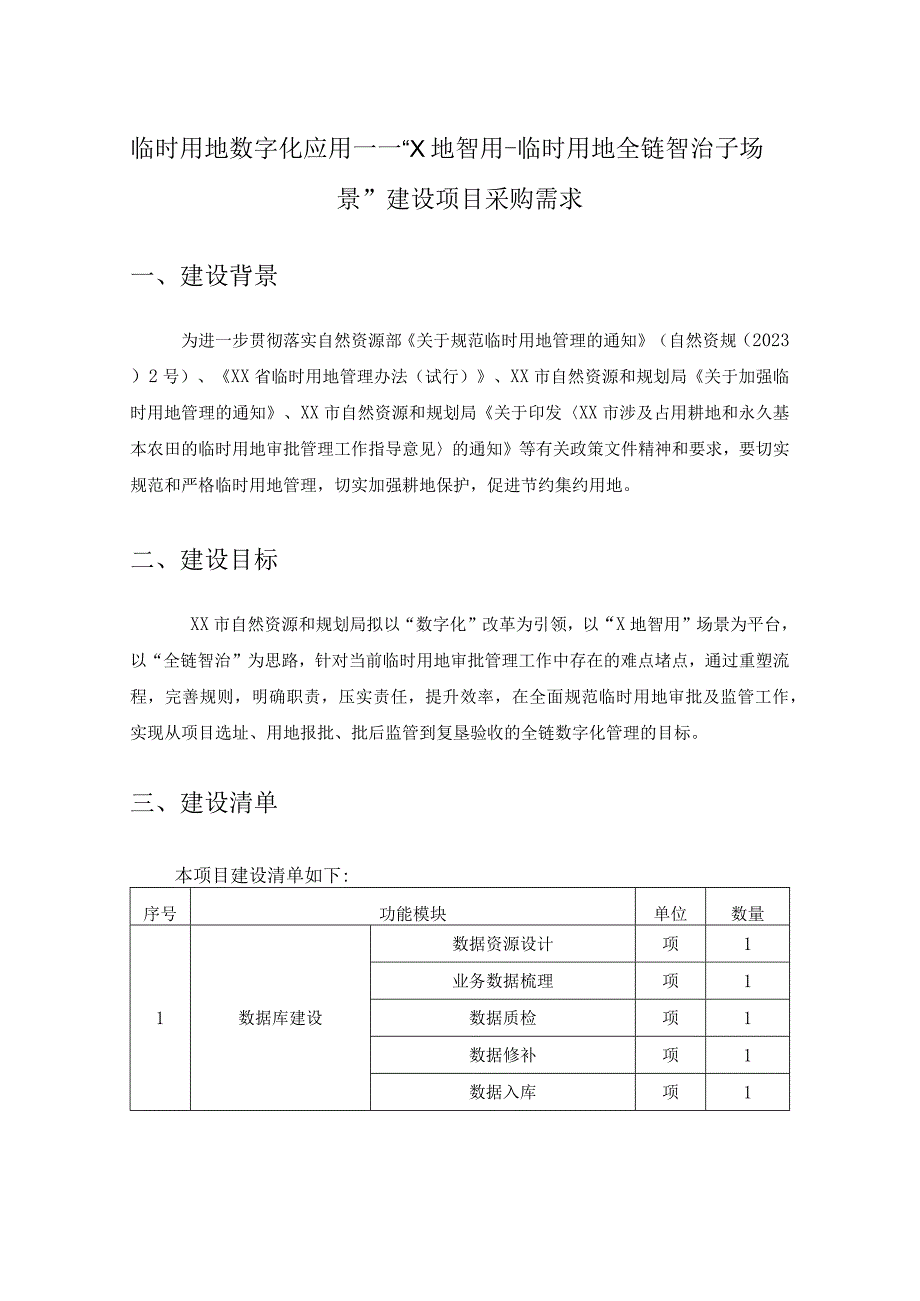 临时用地数字化应用——“X地智用-临时用地全链智治子场景”建设项目采购需求.docx_第1页