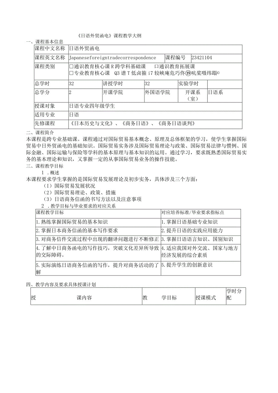 《日语外贸函电》课程教学大纲.docx_第1页