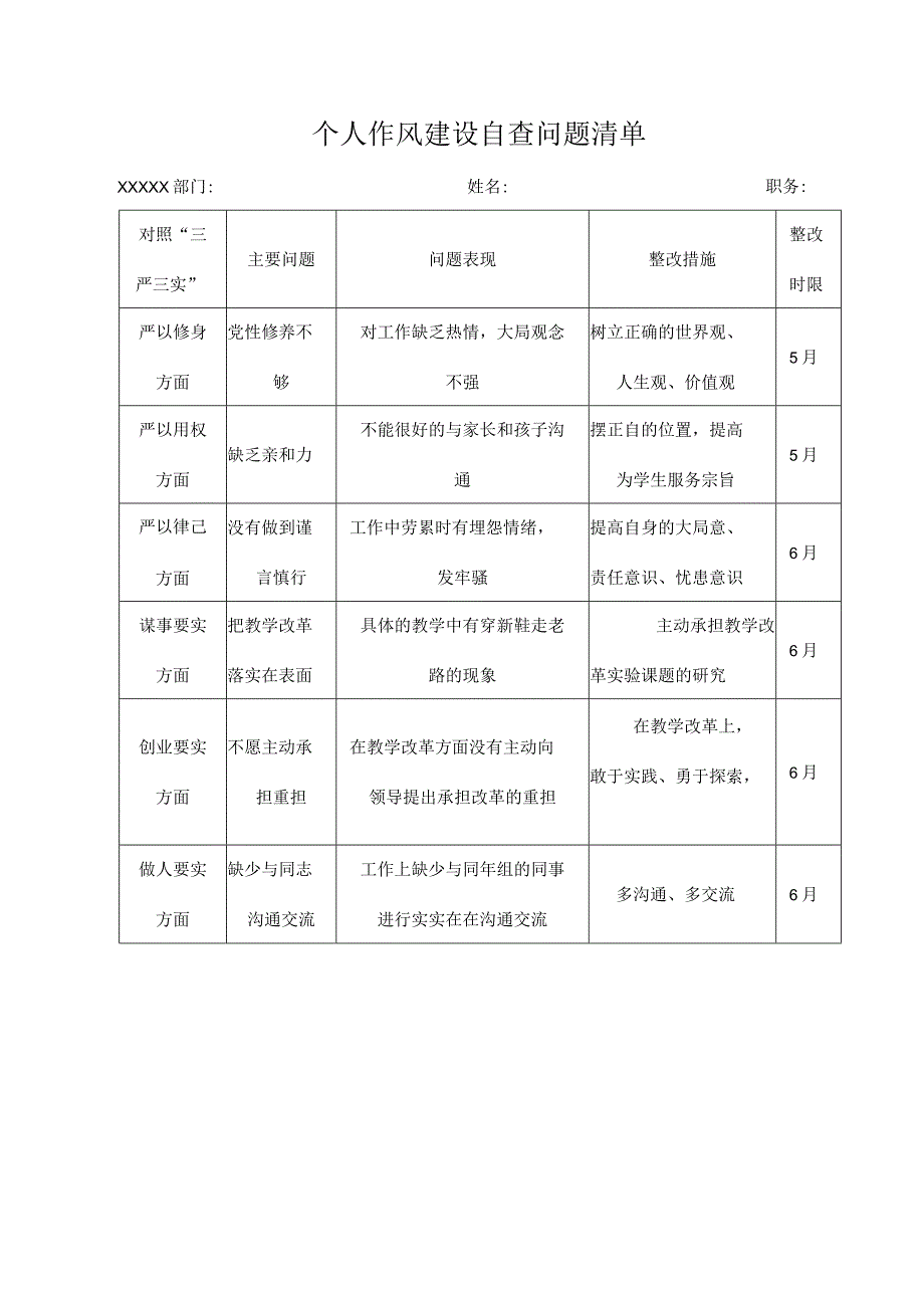 个人作风建设自查问题清单.docx_第1页