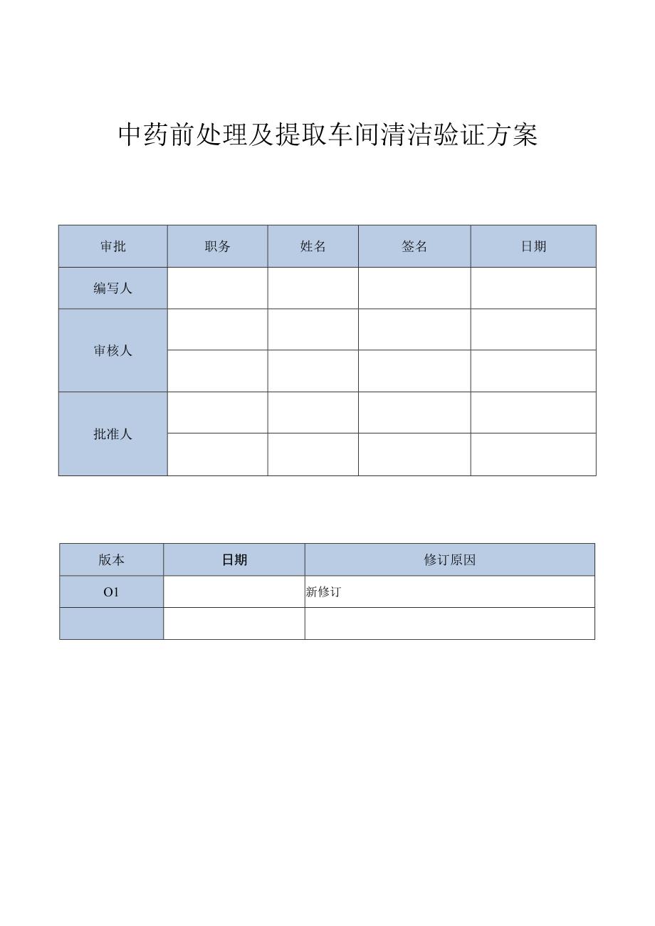 【完整版】中药前处理及提取车间清洁验证方案（模板）.docx_第1页