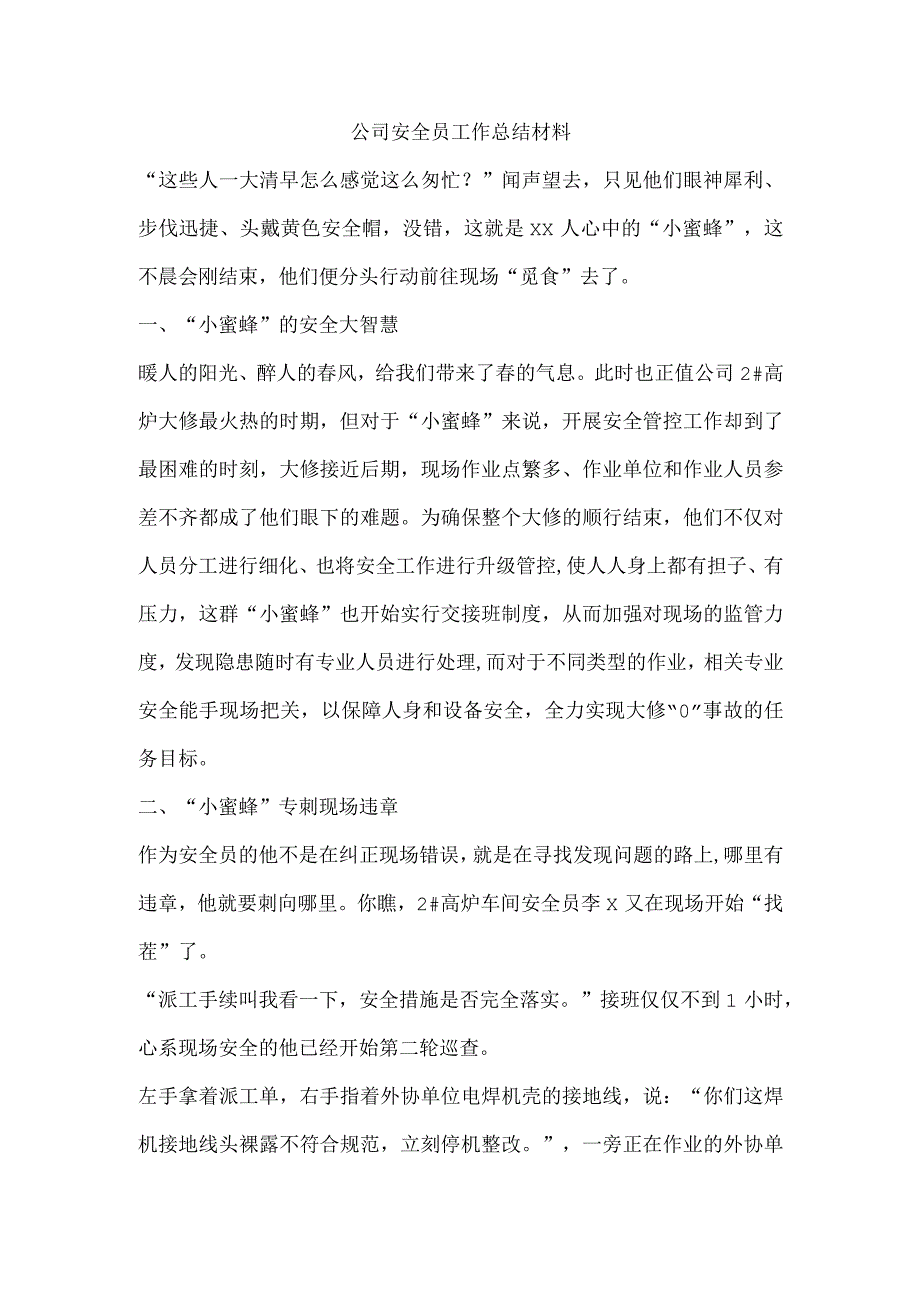 公司安全员工作总结材料.docx_第1页