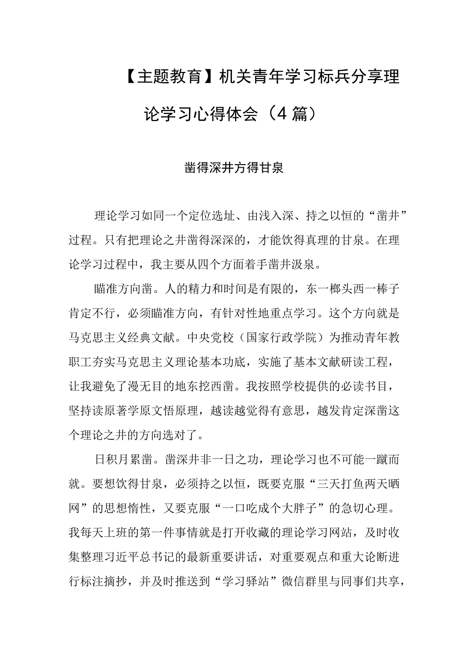 【主题教育】机关青年学习标兵分享理论学习心得体会（4篇）.docx_第1页