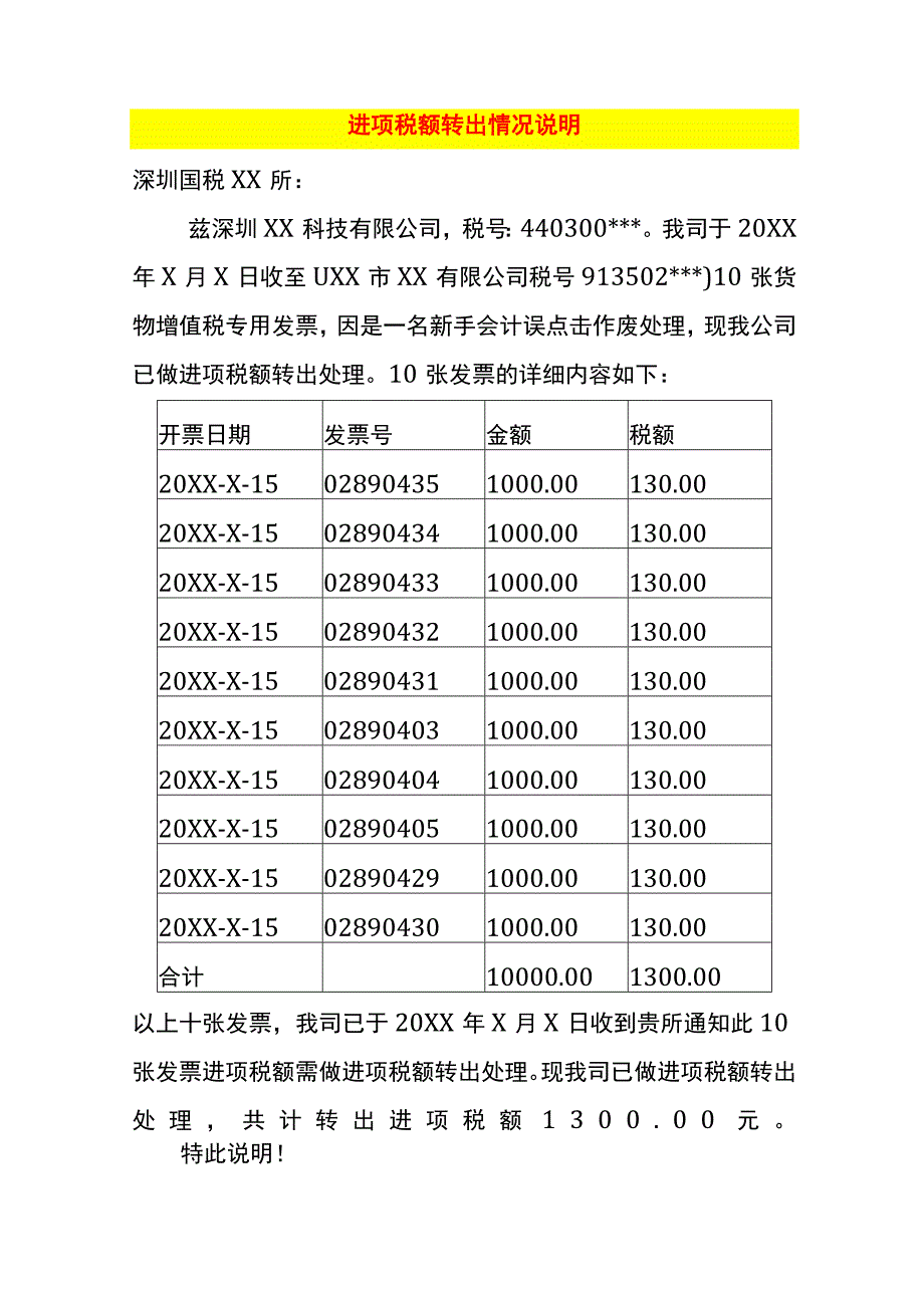 增值税进项税额转出情况说明模板.docx_第1页