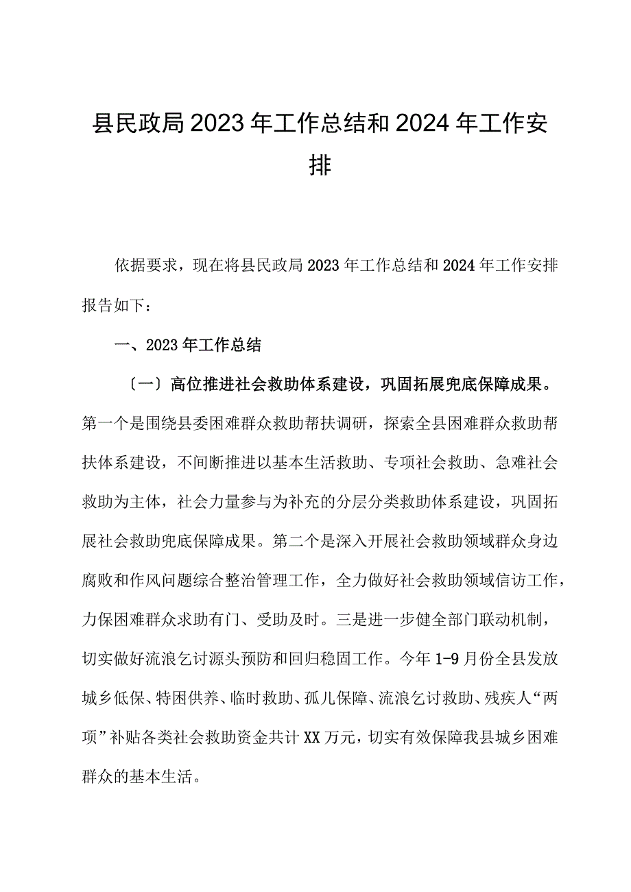 县民政局2023年工作总结和2024年工作安排.docx_第1页