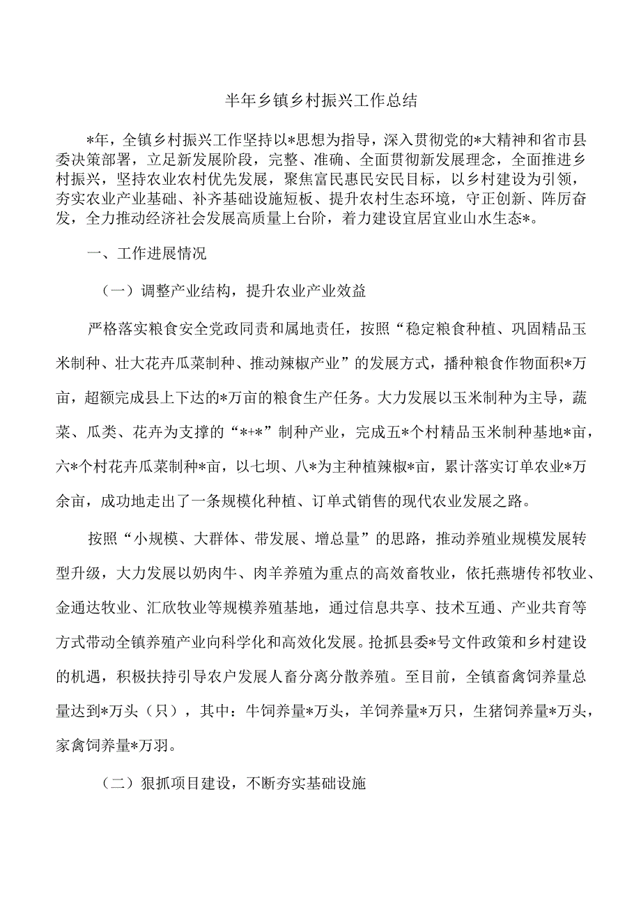 半年乡镇乡村振兴工作总结.docx_第1页