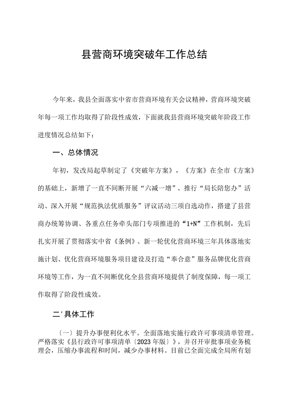 县营商环境突破年工作总结.docx_第1页