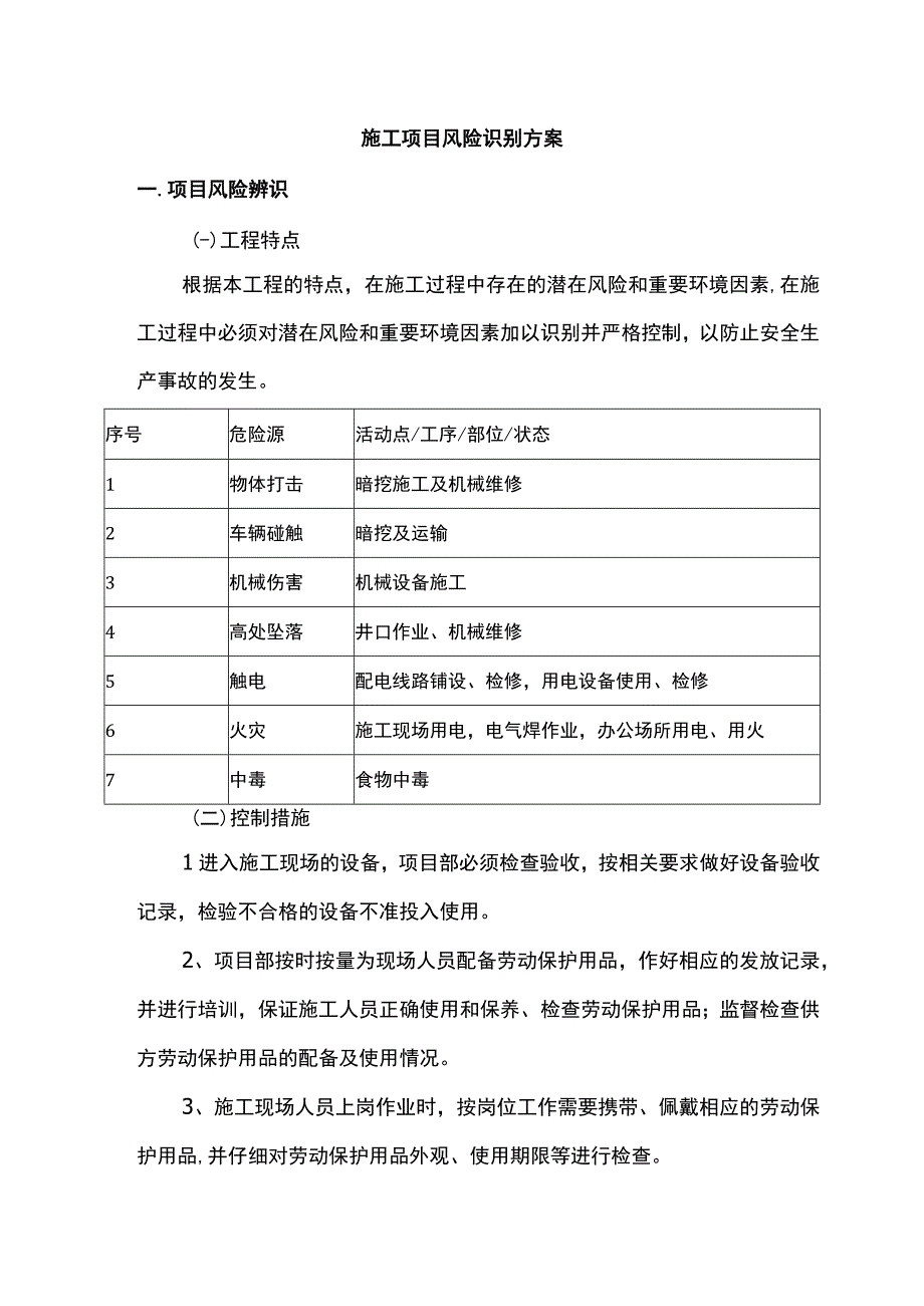 施工项目风险识别方案.docx_第1页