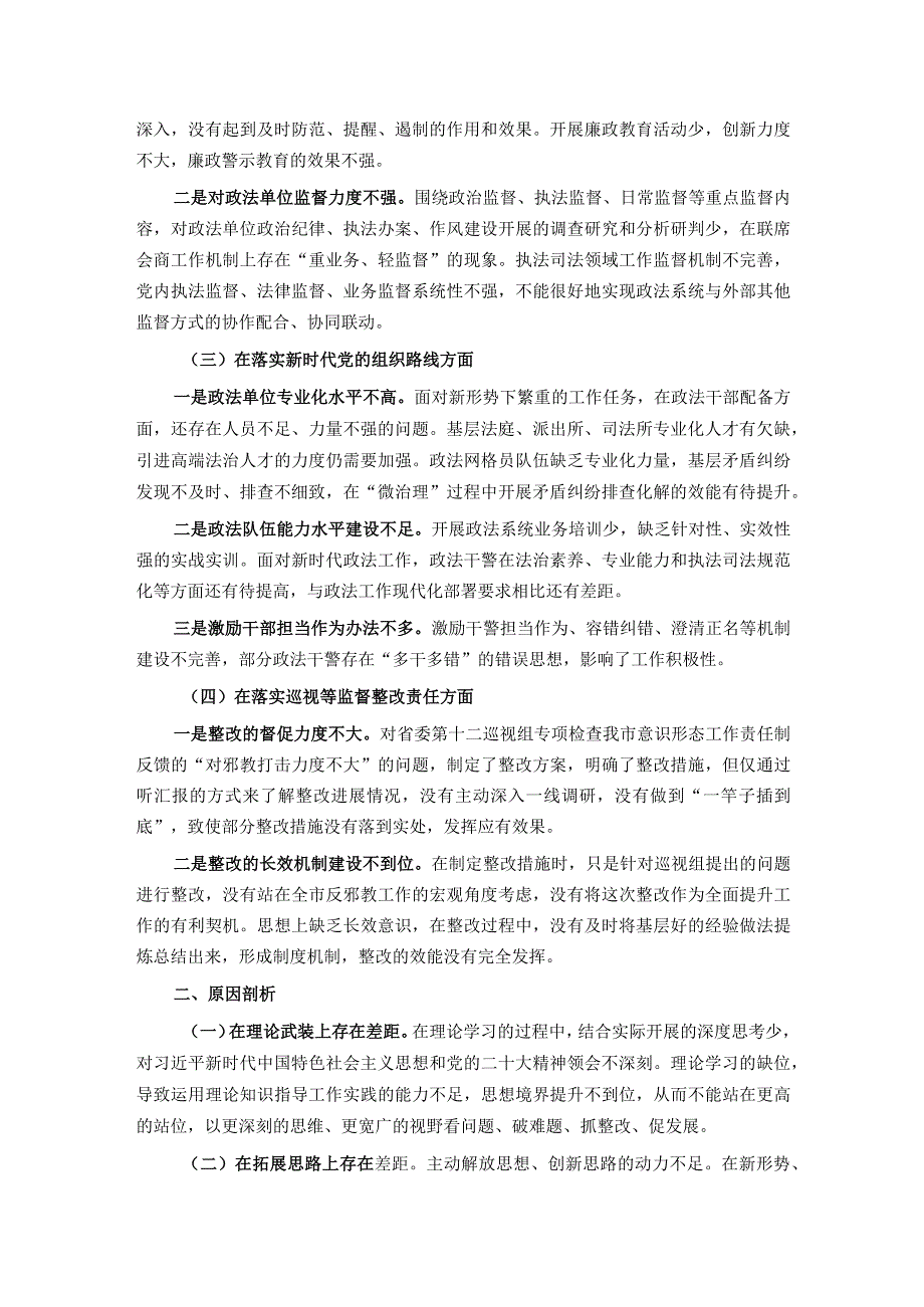 政法委书记巡视整改专题民主生活会个人发言提纲.docx_第2页