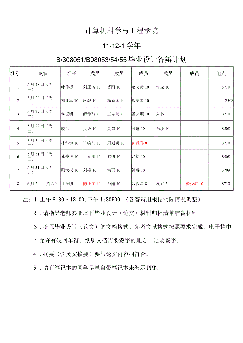 计算机科学与工程学院11－12－1学年B308051B080535455毕业设计答辩计划.docx_第1页