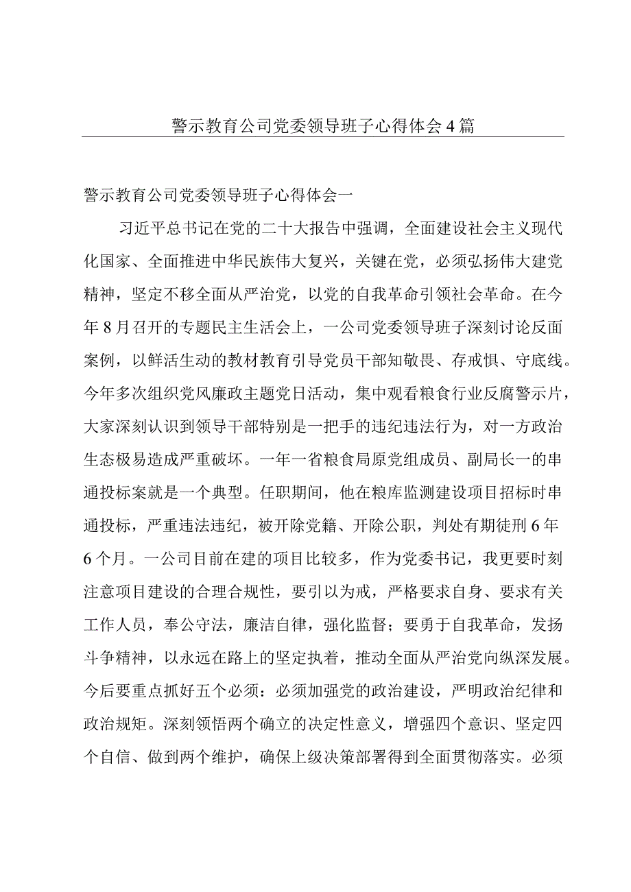 警示教育公司党委领导班子心得体会4篇.docx_第1页