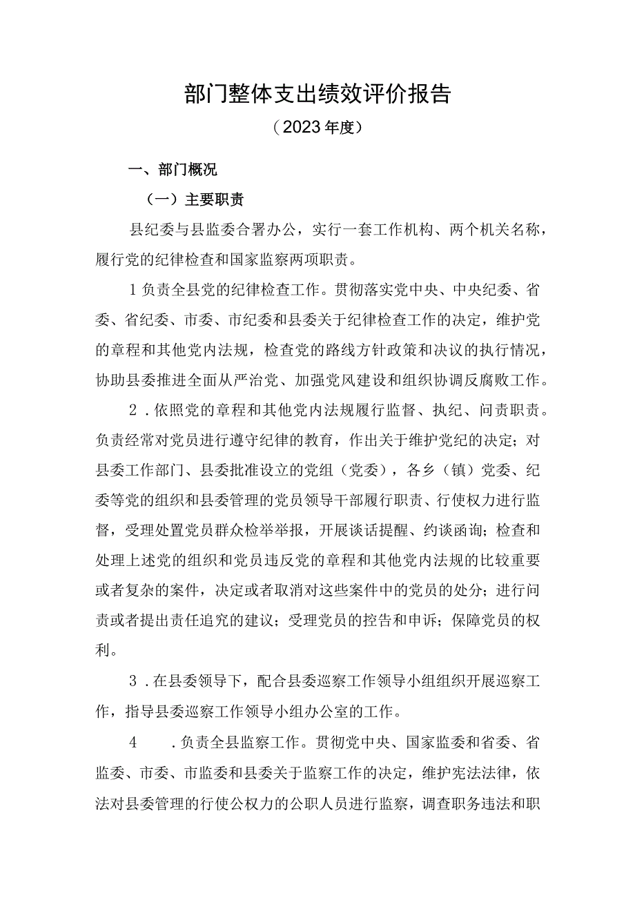 部门整体支出绩效评价报告.docx_第1页