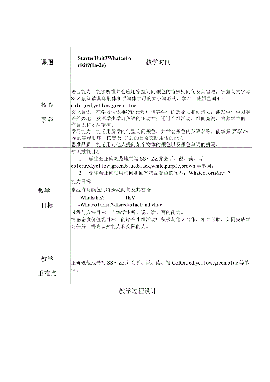 核心素养目标Starter Unit 3 What color is it _ 单元整体教学设计.docx_第3页