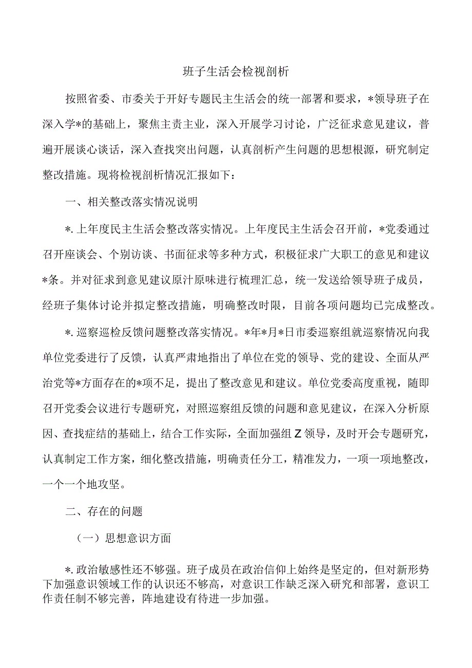 班子生活会检视剖析.docx_第1页