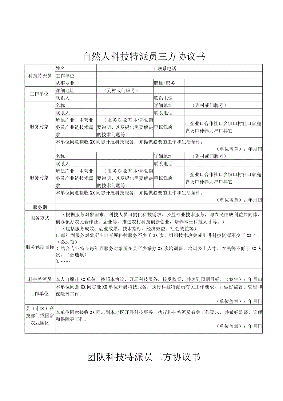 江西省农业科技特派员自然人、团队、法人科技特派员三方协议书和绩效评价参考表.docx_第1页