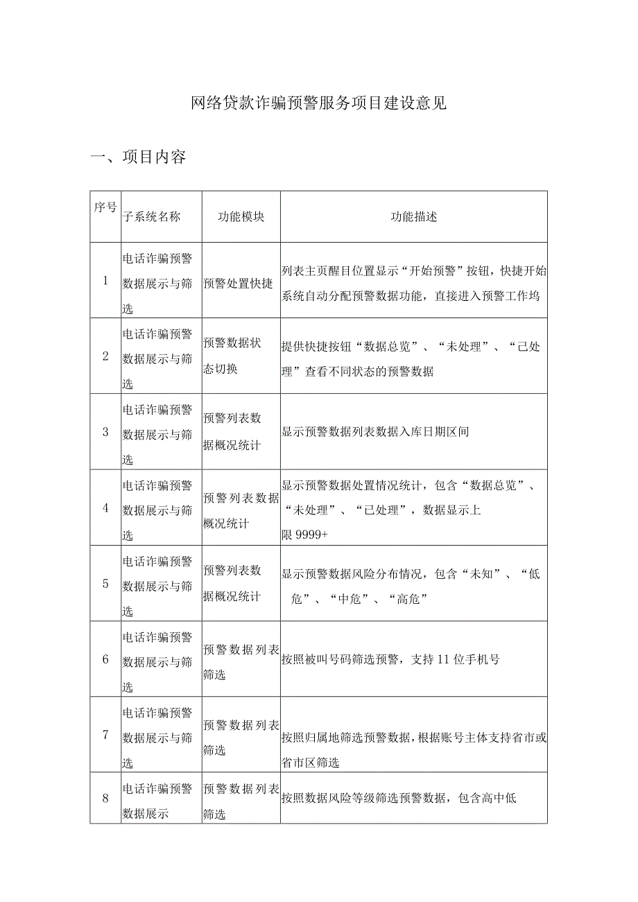 网络贷款诈骗预警服务项目建设意见.docx_第1页