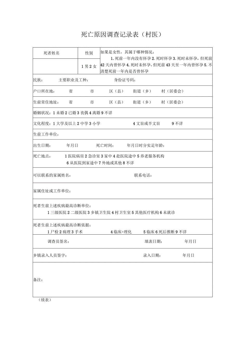 死亡原因调查表（村医）.docx_第1页