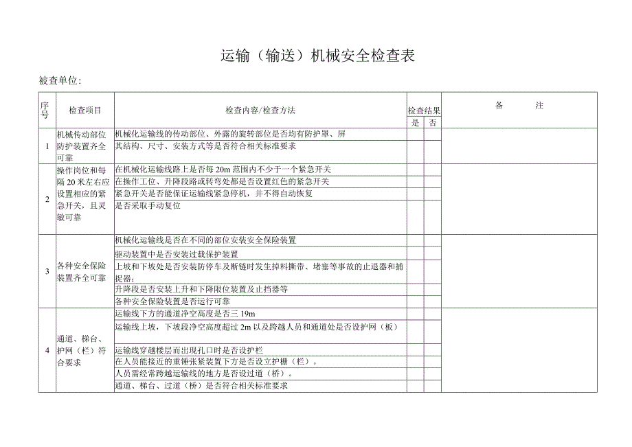 运输（输送）机械安全检查表.docx_第1页