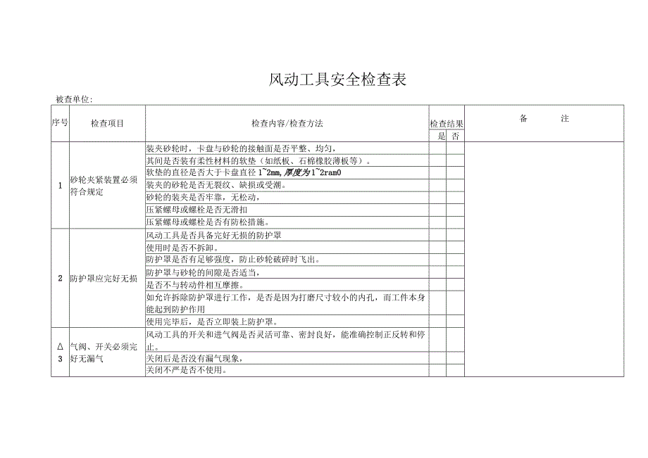 风动工具安全检查表.docx_第1页