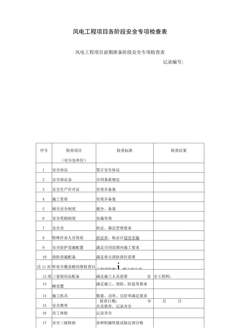 风电工程项目各阶段安全专项检查表.docx_第1页