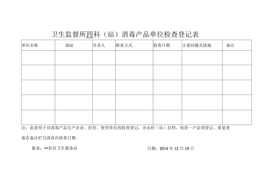 社区消毒产品单位检查记录表.docx_第1页